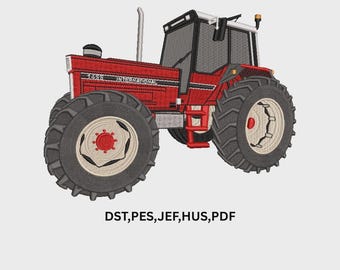 Red Farm Tractor Machine Embroidery Design, Vintage Tractor Embroidery File