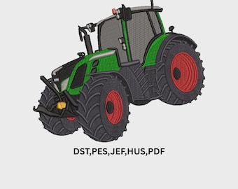 Farm Tractor Machine Embroidery Design, Green Tractor Embroidery File