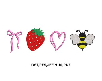 Heart bow Strawberry Embroidery design