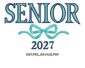 Coquette Senior Bow 2027 Embroidery design, Graduation Machine Embroidery Design