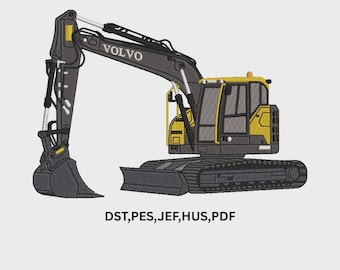 Excavator Machine Embroidery Design, Construction Digger Embroidery File, Heavy Equipment Embroidery Pattern