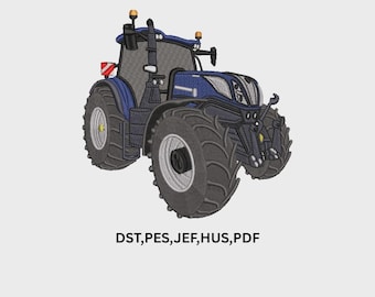 Blue Farm Tractor Machine Embroidery Design, Tractor Embroidery File, Farming Vehicle Embroidery Pattern