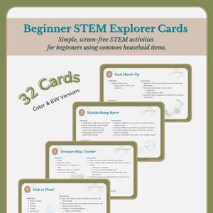 Beginner STEM Explorer Cards | 30+ Screen-Free Learning Activities for Ages 3–7