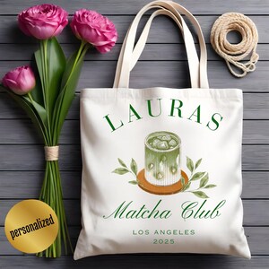 Personalized Matcha Club Tote Bag, Canvas Tote Bag, Custom Tote Bag, Cute Reusable Shoulder Tote Bag, Everyday Use  Bag, Matcha Lover Gift