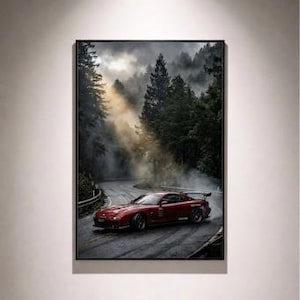 Mazda RX-7 Mountain Drift Printable Wall Art | JDM Touge Car Poster | Rainy Forest Driving Aesthetic