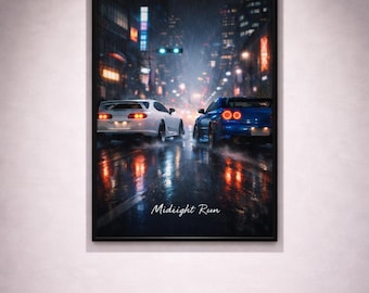 Stampa di auto da corsa di Neon City Street / JDM Midnight Run (download digitale)