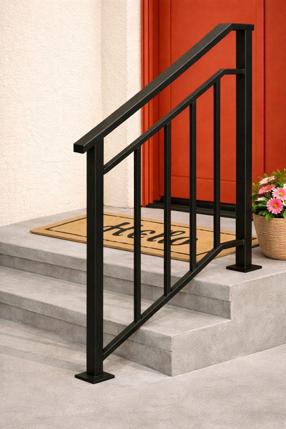 Modern Steel Stair Handrail for 1–3 Steps | Welded Metal Porch Railing ...