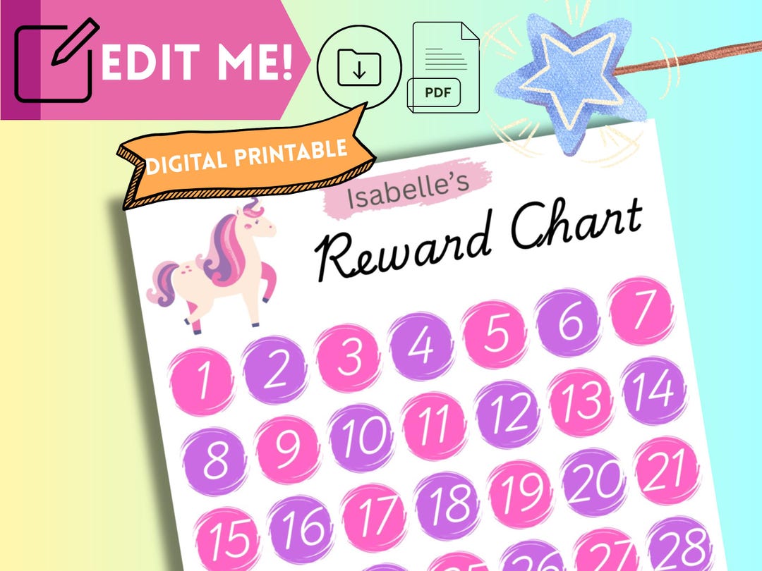 Customisable Unicorn Reward Chart! Fun, Colourful, Themed Custom Kid's ...
