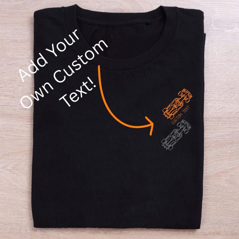 Custom F1-Inspired Unisex Shirt in Papaya | Race Car Tee l Add Name or Phrase-15 Char Max | Minimalist Design l F1 Gift l McLaren Fans image 2