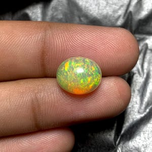 Natural Ethiopian Opal 3.95 Ct 10x12mm Oval Cabochon | Multi Fire Opal Loose Gemstone | Green Flash Opal for Ring Pendant Jewelry