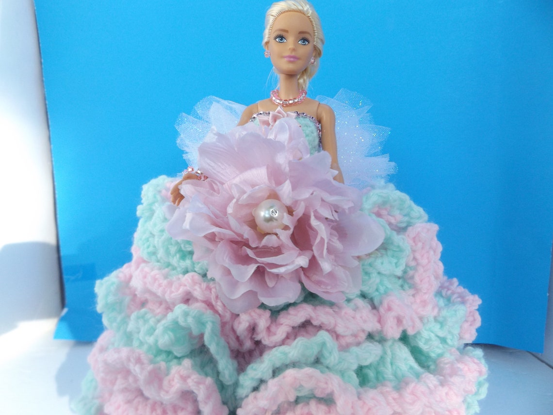 BARBIE Doll/toilet Paper Doll/ Mint Green and Pink Ruffles/ Etsy