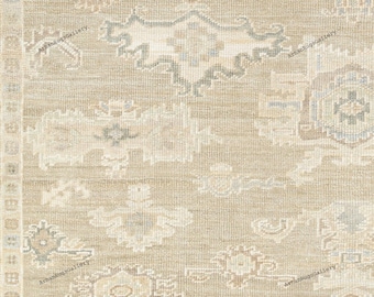 8x10 10x14 Sage and Beige Hand-Knotted Wool Rug, Floral Turkish Oushak Rugs for Living Room, Bedroom, Kitchen, Handwoven Colorful Oushak Rug