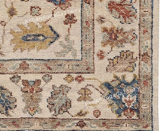 Hand-Knotted Area Rug, 10x14 Geometric Oushak Rugs for Living Room, Handmade Wool Rugs