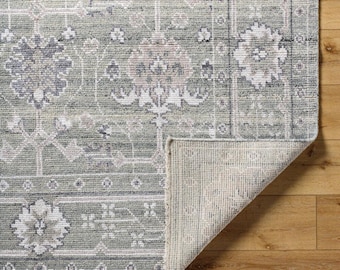 Vintage Blue Hand-Knotted Area Rug, Turkish Oushak Rug, 9x12 10x14 Handmade Wool Rug, Hand Woven Rug for Bedroom, Living Room, Floral Oushak