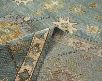 Vintage Turkish Hand-Knotted Area Rug, 8x10 9x12 Handmade Wool Rug Colorful Oushak Rug for Living Room Bedroom, Entryway, Turkish Oushak Rug