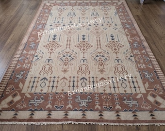 Warm White Hand Knotted Area Rug, 9x12 10x14 Wool Rug, Modern Rug for Living Room Bedroom Office, Turkish Oushak Area Rug, Handmade Wool Rug