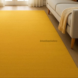 Handgetuft massief wollen vloerkleed, minimalistisch geel tapijt | Zacht neutraal wollen vloerkleed voor woonkamer, slaapkamer kantoor hal 6 x 9 8 x 10 9 x 12 vloerkleed