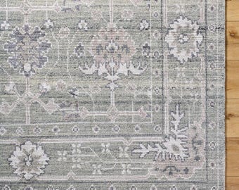 Vintage Blue Hand-Knotted Area Rug, Turkish Oushak Rug, 9x12 10x14 Handmade Wool Rug, Hand Woven Rug for Bedroom, Living Room, Floral Oushak
