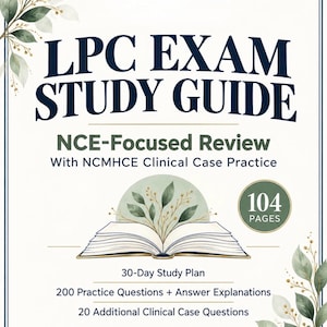LPC-examensstudieguide PDF | NCE-förberedelse, 200 övningsfrågor + svar, fallstudier, 30-dagarsplan