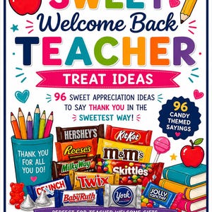 Bundel met leuke spreuken voor leraren als blijk van waardering | 96 ideeën voor traktaties voor het personeel aan het begin van het schooljaar | Cadeau-inspiratie voor de oudervereniging en de commissie voor schoolprestaties | Printbaar PDF-bestand