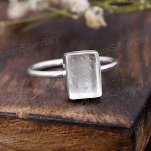 925 Sterling Silver Rectangle Ring Setting, Blank Jewelry Base for Resin Gemstone Insert DIY Keepsake Bezel Ring for Handmade Jewelry Design