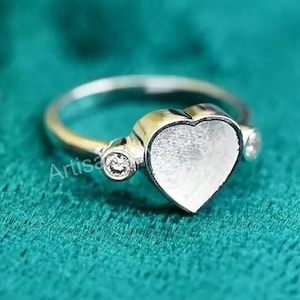 Keepsake Breast Milk Resin Heart Ring Blank Bezel Settings, 925 Sterling Silver 8X8 MM Heart Ring, CZ Stone Ring, Handmade Gift Ring Jewelry