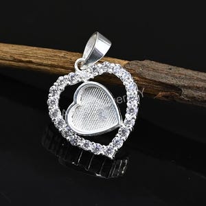 925 Sterling Silver 8mm Blank Heart Shape Bezel Pendant With CZ Setting, Handmade Heart Bezel For Resin Ashes DIY, Designer Keepsake Pendant