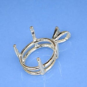 Solid 925 sterling silver Oval 4-Prong Basket Necklace Center Mounting Available in 5x3mm - 12x16mm Semi Mount Pendant for Gemstone Setting