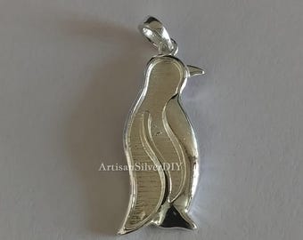 925 Sterling Solid Silver Penguin Blank Bezel Pendant Settings, Good for Resin & Ashes Work, Keepsake/Breastmilk DIY, Memorial Jewelry Craft
