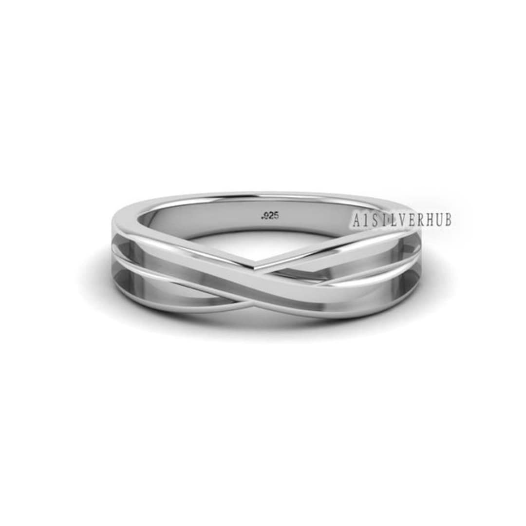 925 Sterling Solid Silver 3mm Wide Two Blank Channel Criss Cross Ring ...