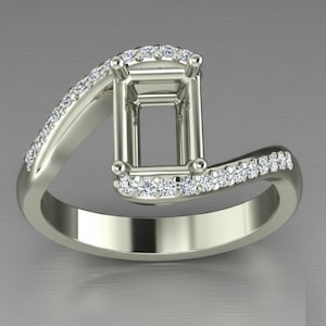 Solid 925 sterling silver 6x8mm Emerald Cut Blank Ring Pre Notched For Gemstone setting CZ setted Band Good for engagement ring Semi Mount