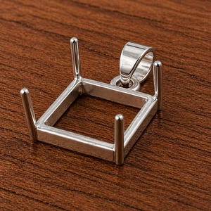 Square Pendant Setting 925 Sterling Silver, 4 Prong Gemstone Mount, Empty Bezel Frame, DIY Jewelry Making Supply, Square Cabochon Setting