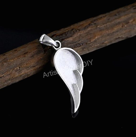 Angel Wings Shape Blank Bezel Pendant Setting, 925 Sterling Silver, Good for Resin & Ashes Work, Keepsake/Breastmilk DIY Craft, Locket Bezel