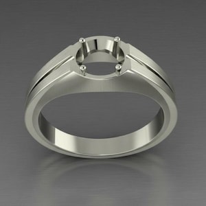 Anillo semimontado facetado redondo de 8 mm en plata de ley 925 premium. Bandeja de 4 puntas, plateado. Pulido y listo para gemas. Anillo para hombre.