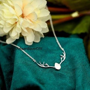 925 Sterling Silver 7x5mm Pear Shape Blank Bezel Stag Antler Design Necklace, Good For Resin & Ashes Work, Breastmilk/Keepsake DIY, 16''+2''