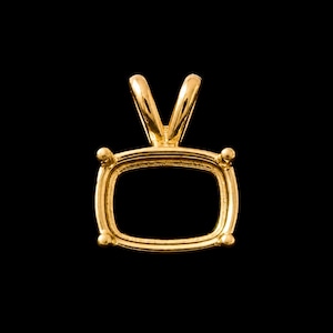 May include: A gold-toned pendant setting featuring a rectangular frame with rounded corners and four small prongs at each corner. The setting includes a V-shaped bail at the top for attachment, designed to hold a gemstone in an open-back style.