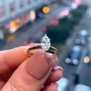 Marquise Cut Moissanite Engagement Ring in 14k Gold, Marquise Solitaire Diamond Ring, 6 Prong Set Anniversary Ring, Bridal Promise Ring