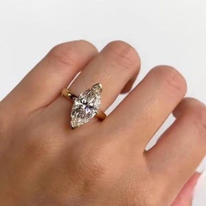 Marquise Cut Moissanite Ring, Antique Hidden Halo Engagement Ring, Marquise Solitaire V Prong Set Wedding Ring, 14k Yellow Gold Promise Ring