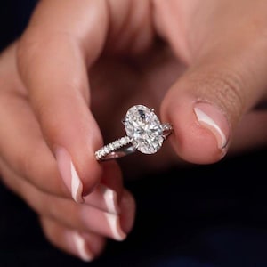 14k White Gold 2 CT Oval Cut Moissanite Engagement Ring, Half Eternity Wedding Ring, Oval Cut Solitaire Moissanite Ring, Oval Promise Ring