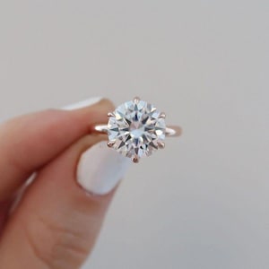 3CT ronde moissaniet jubileumring, antieke tulp bloemen verlovingsring, roségouden solitaire lotus voorstelring, op de natuur geïnspireerde ring
