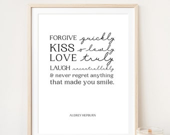 Audrey Hepburn Cursive Quote Wall Art | Black and White Positivity Gift for Self Care Mindset | Printable Art for Girls Room or Dorm