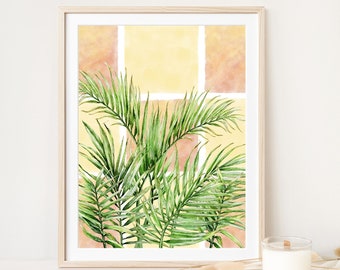 Yellow and Orange Tile Palm Frond Printable Wall Art | Watercolor Digital Download Art for Interior Decor | Dorm Decor for College Student