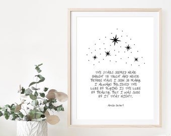 Amelia Earhart Life Quote Wall Art | Printable Black and White Stars and Night Sky | Digital Download Art for Growth Mindset and Adventurer