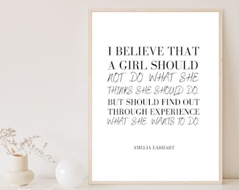 Amelia Earhart Life Quote Wall Art | Printable Black and White | Digital Download Art for Girl Power and Women Empowerment