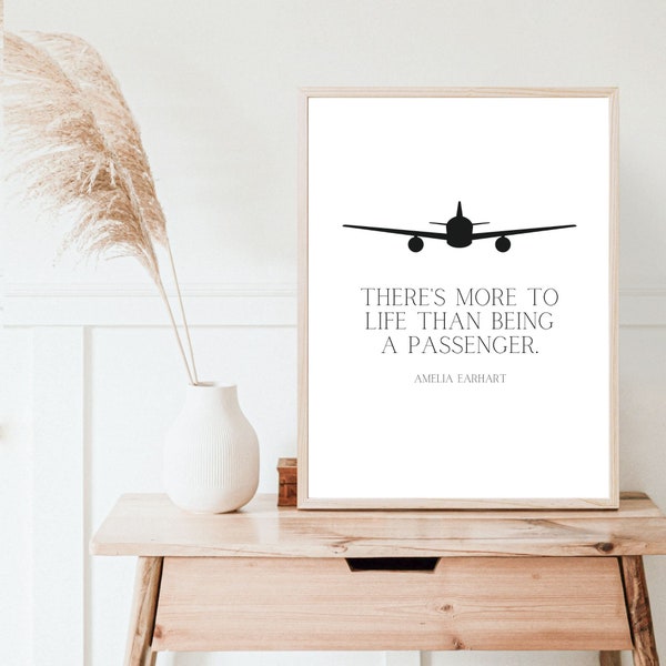 Amelia Earhart Life Quote Wall Art | Printable Black and White Aviation and Plane | Digital Download Art for Growth Mindset