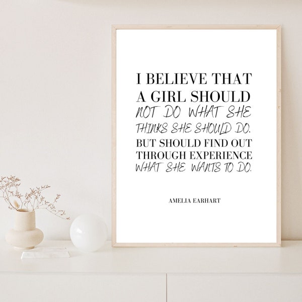 Amelia Earhart Life Quote Wall Art | Printable Black and White | Digital Download Art for Girl Power and Women Empowerment
