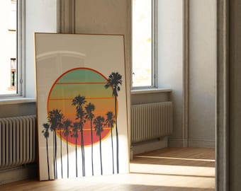 Gradient Sunset Tall Palms Printable Wall Art | Trendy Digital Download Art for Interior Decor | Retro Dorm Room Decor for College Student