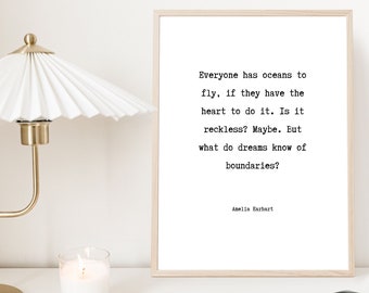 Amelia Earhart Life Quote Wall Art | Printable Black and White | Digital Download Art for Girl Power and Big Dreams