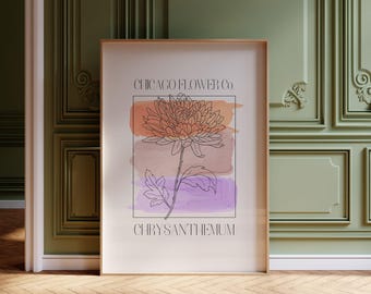 Chicago Flower Co. Chrysanthemum Printable Wall Art | Watercolor Digital Download Art for Interior Decor | Modern and Floral Poster