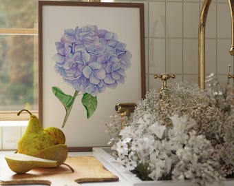 Purple Hydrangea Floral Printable Art | Watercolor Digital Download Art for Decor | Southern Home Floral Design | Nancy Meyers Inspired